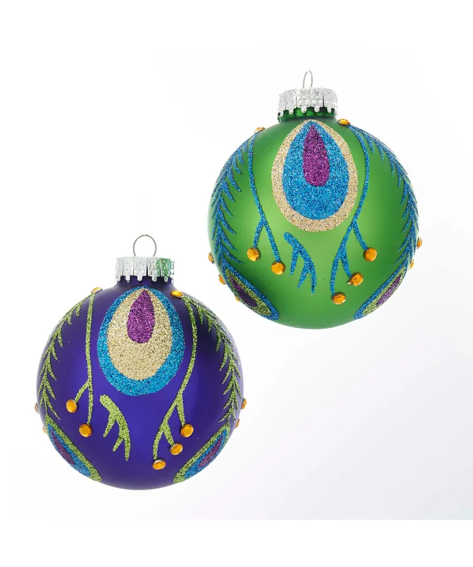 Peacock Purple & Green Glass Ornaments: Box Set of 6