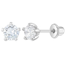 925 Sterling Silver Classic Prong-Set CZ Earrings for Toddlers & Young Girls in Pink or White—4 mm