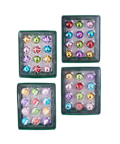 Miniature Bright Multicolored Glass Ball Ornaments: Box Set of 12