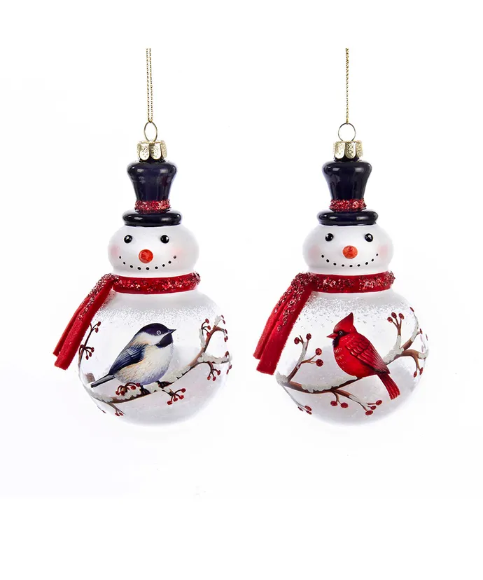 Cardinal & Chickadee Snowman Ornaments