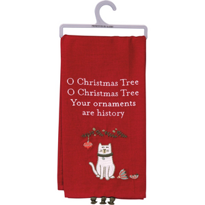 “Your Ornaments Are History” Cat Christmas Kitchen Towel