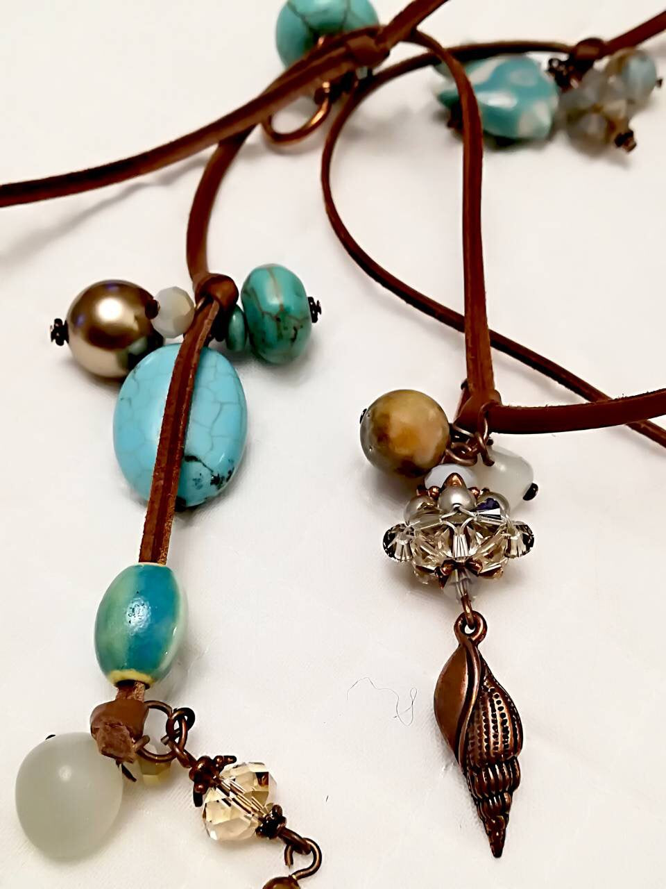 Hande made Necklaces with Turquoise and ceramic Swarovski crystals