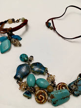 Hand made Bracelet with Turquoise/Leather/Ceramics/Swarovski crystals