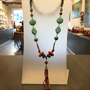 Hand made Necklaces with Turquoise Swarovski crystals red ceramic beads