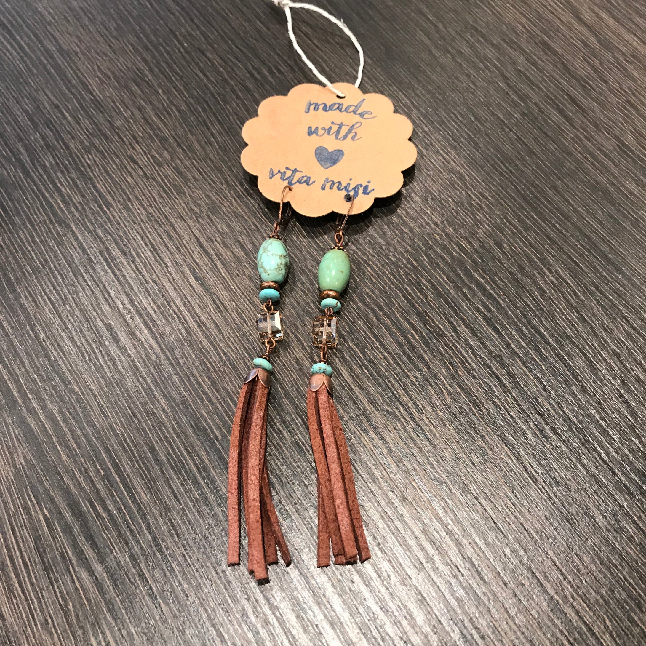 Hand made Earrings with Turquoise and Leather