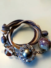 Hand made Leather/ Swarovski crystals Bracelet with Earrings