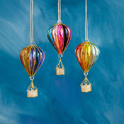 Rainbow Hot Air Balloon Ornament Glass, 6.25