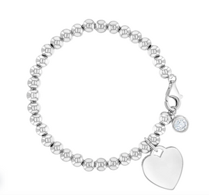 925 Sterling Silver 4.5" & 5.5" Personalized Heart Charm Bracelet With Clear CZ Charm for Babies, Toddlers and Little Gi