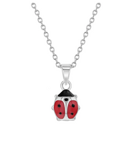 925 Sterling Silver 18" Lovely Red & Black Enamel Ladybug Pendant Necklace for Girls