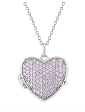 925 Sterling Silver 16" Personalized Tiny Pink Cubic Zirconia Heart Photo Locket Necklace for Girls