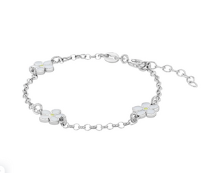 925 Sterling Silver 5.5" White Enamel Daisy Flower Chain Bracelet for Little Girls & Preteens