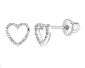 925 Sterling Silver Adorable Tiny Open Heart Safety Screw Back Earrings for Babies & Toddlers