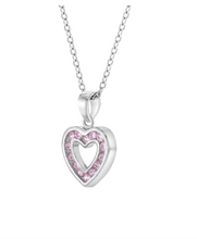 925 Sterling Silver Bright Cubic Zirconia Open Heart Pendant Necklace for Young Girls - Pink