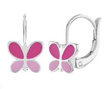 925 Sterling Silver Cute Pink Enamel Butterfly Dangle Earrings For Girls & Pre-Teens