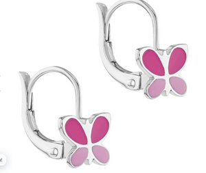 925 Sterling Silver Cute Pink Enamel Butterfly Dangle Earrings For Girls & Pre-Teens