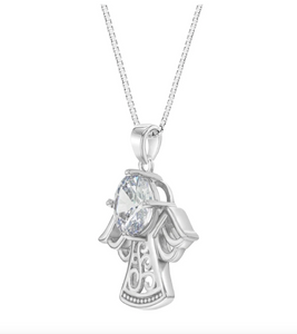 925 Sterling Silver Girl's 16" Clear Cubic Zirconia Guardian Angel Protector Necklace