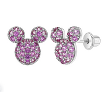 925 Sterling Silver Magenta Cubic Zirconia Mouse Studs for Young Girls & Pre-Teens, Mini Earrings