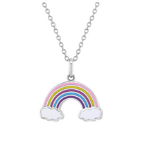 925 Sterling Silver Multicolor Enamel Rainbow Pendant Necklace for Young Girls & Preteens 16"
