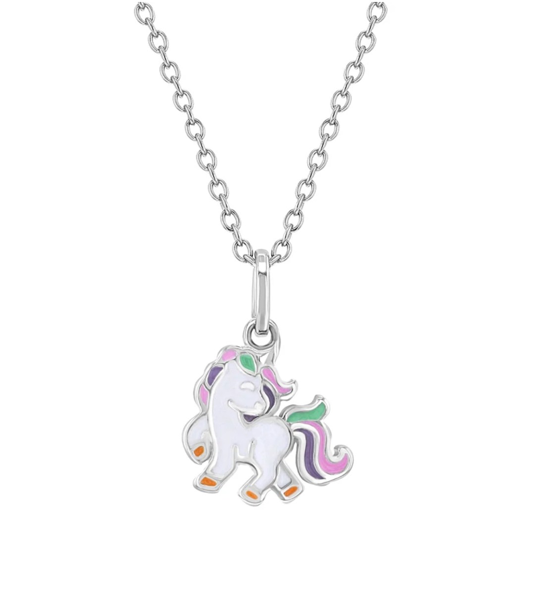 925 Sterling Silver Multicolor Enamel Unicorn Pendant Necklace for Little Girls and Preteens 16