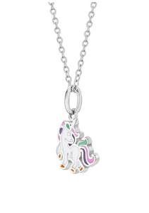925 Sterling Silver Multicolor Enamel Unicorn Pendant Necklace for Little Girls and Preteens 16"