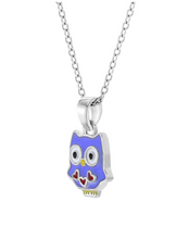 925 Sterling Silver Multicolor Enamel Wise Owl Pendant Necklace for Children & Pre-Teens - Purple