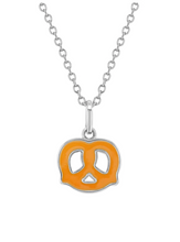 925 Sterling Silver Orange Enamel Pretzel Pendant Necklace for Young Girls and Preteens 16"