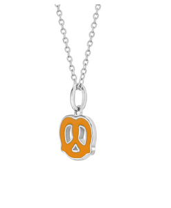 925 Sterling Silver Orange Enamel Pretzel Pendant Necklace for Young Girls and Preteens 16"