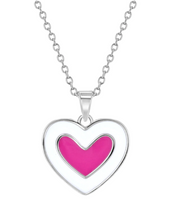925 Sterling Silver Pink & White Enamel Heart Shape Pendant Charm Necklace for Girls