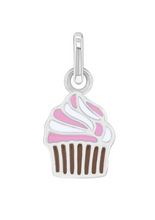 925 Sterling Silver Pink & White Swirl Cupcake Charm For Young Girls & Teens Charm Bracelet - Pink & White Cupcake