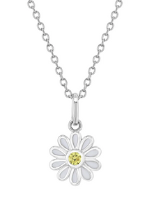 925 Sterling Silver Yellow Cubic Zirconia Daisy Flower Pendant Necklace for Little Girls 16"