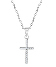 925 Sterling Silver Young Girl's Prong Set Cubic Zirconia Petite Cross Necklace - Shiny CZ Jewelry - Clear