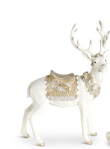 GLITTERED CREAM GOLD AND SILVER RESIN REINDEER