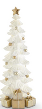 WHITE GLITTERED RESIN TREE W/GOLD PACKAGES
