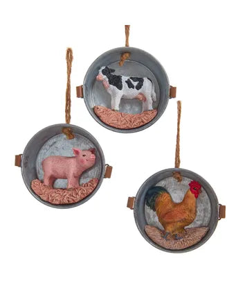 Tub With Pig, Cow and Rooster Ornaments