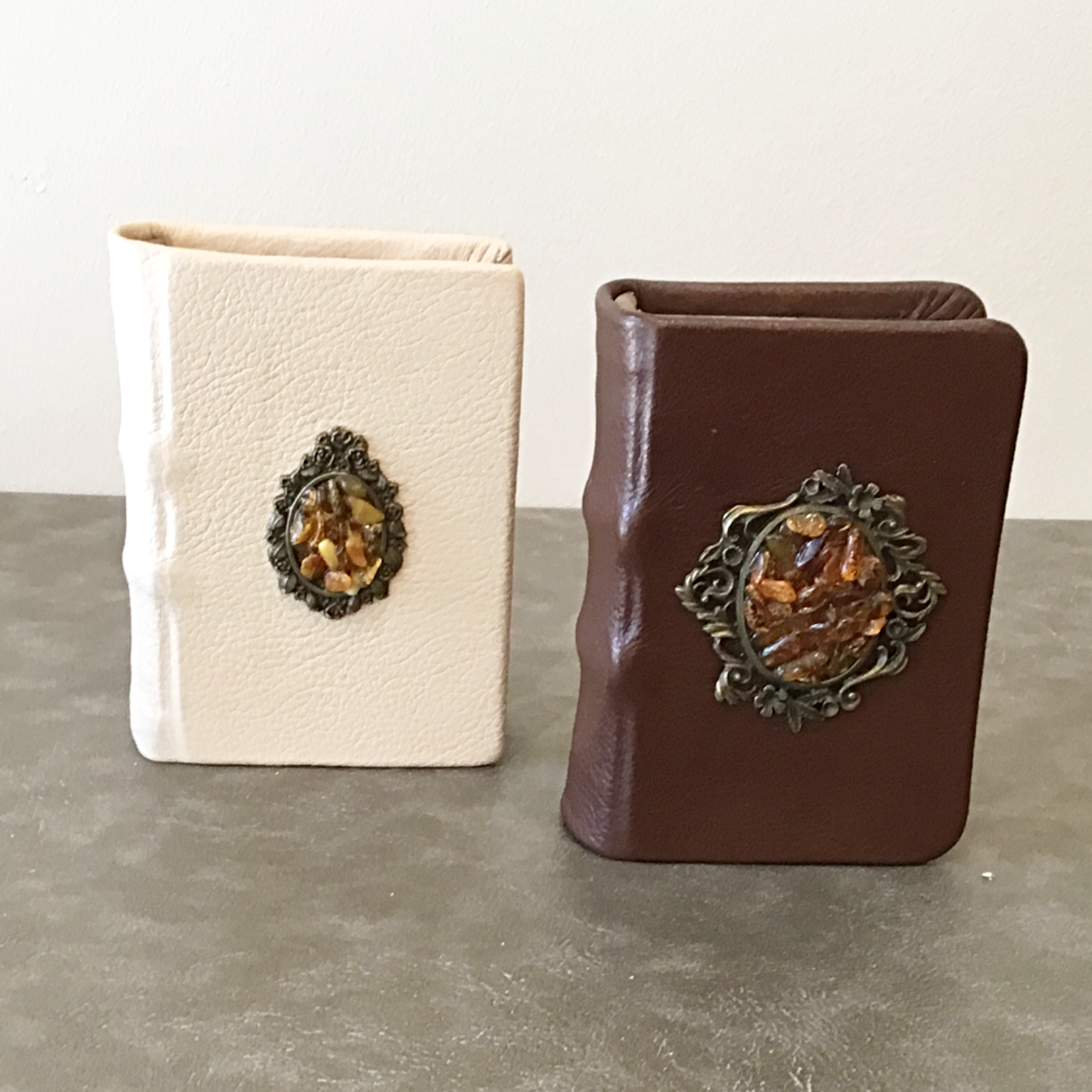 Leather Journal with amber stone medallion (small)
