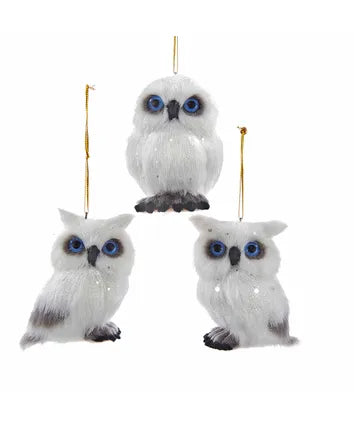 Plush White Owl Ornaments