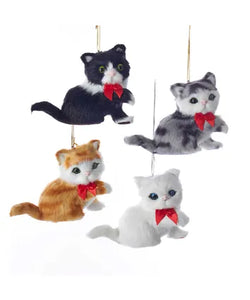 Plush Sitting Cat With Bow Tie Ornament