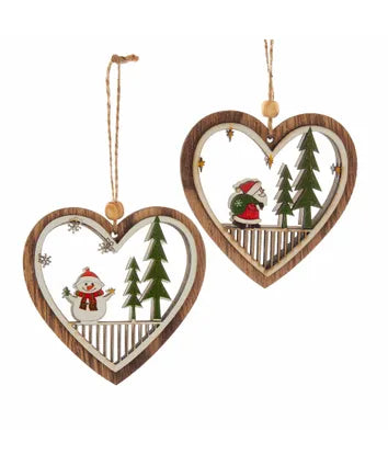 Heart With Snowman and Santa Cut-Out Ornament