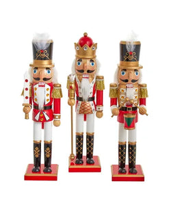 15" Red and White Soldier and King Nutcrackers
