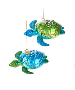 Blue and Green Sea Turtle Glass Ornaments