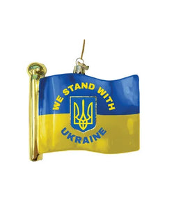 "We Stand With Ukraine" Flag Glass Ornament