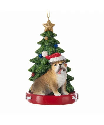 Bulldog With Christmas Tree Ornament For Personalization