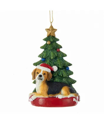 Beagle With Christmas Tree Ornament For Personalization