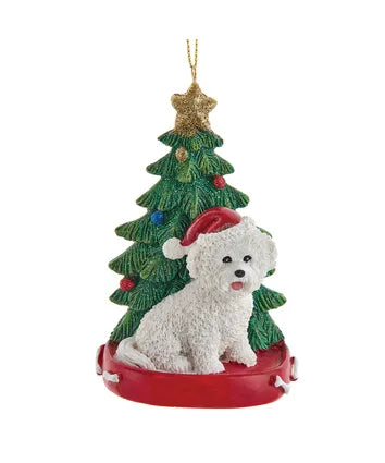 Bichon Frise With Christmas Tree Ornament For Personalization