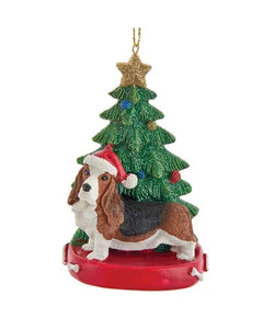 Basset Hound With Christmas Tree Ornament For Personalization