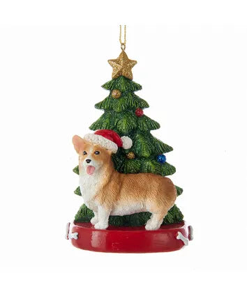 Corgi With Christmas Tree Ornament For Personalization
