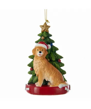 Golden Retriever With Christmas Tree Ornament For Personalization