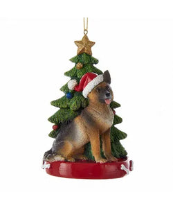 German Shepherd With Christmas Tree Ornament For Personalization
