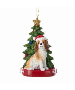 Cavalier King Charles With Christmas Tree Ornament For Personalization