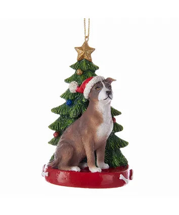 American Pitbull With Christmas Tree Ornament For Personalization